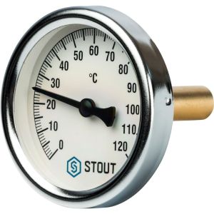 Термометр биметаллический STOUT в комплекте с погружной гильзой, корпус Dn 63мм, гильза 50мм 1/2